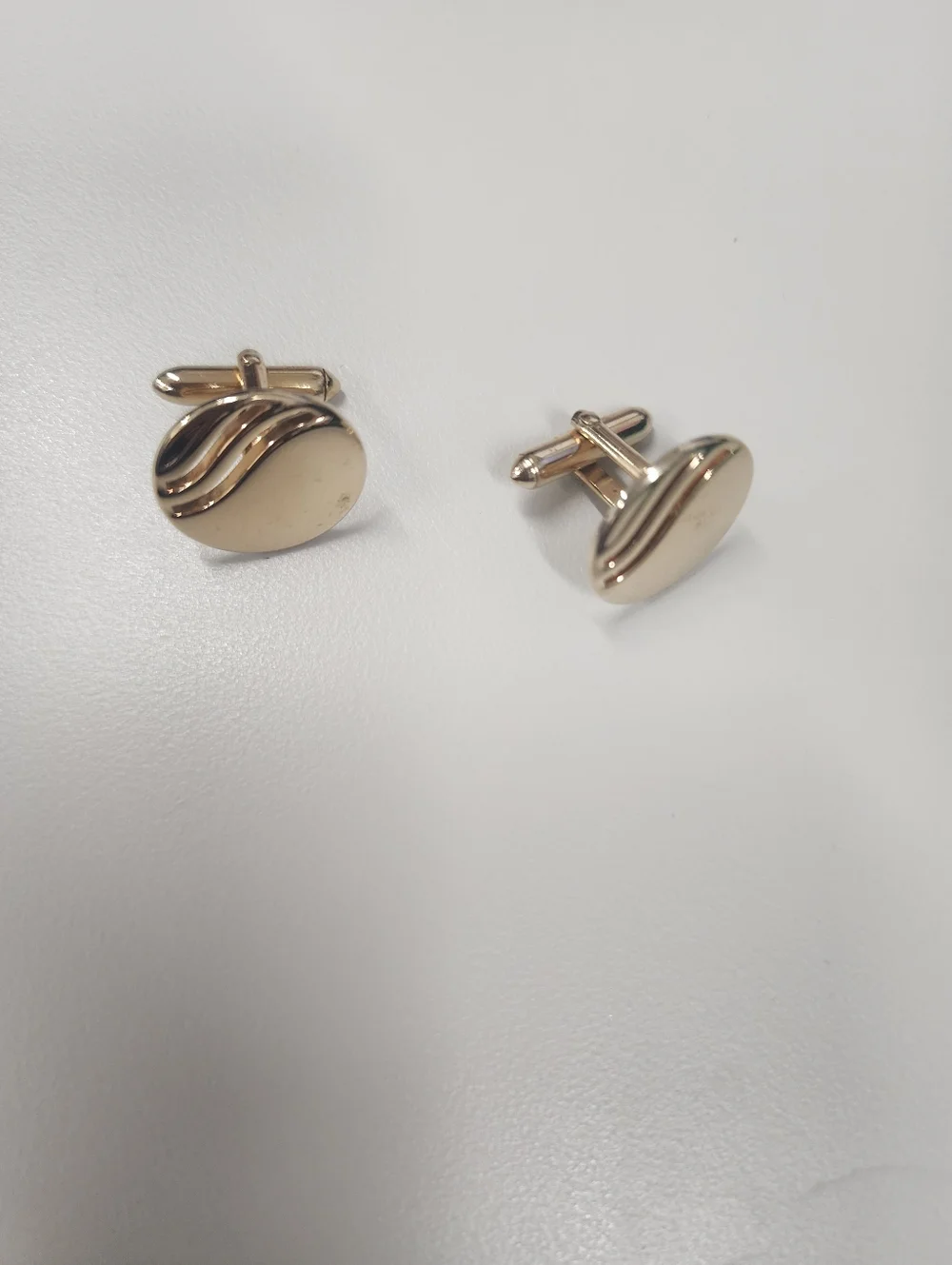 Gold-Tone Round Cuff links with Wave Accent - Men Accessories